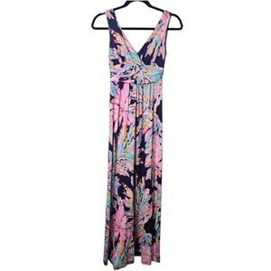 Lilly Pulitzer Sloane Maxi‎ Dress Jersey Knit Floral Print Sleeveless V Neck XS
